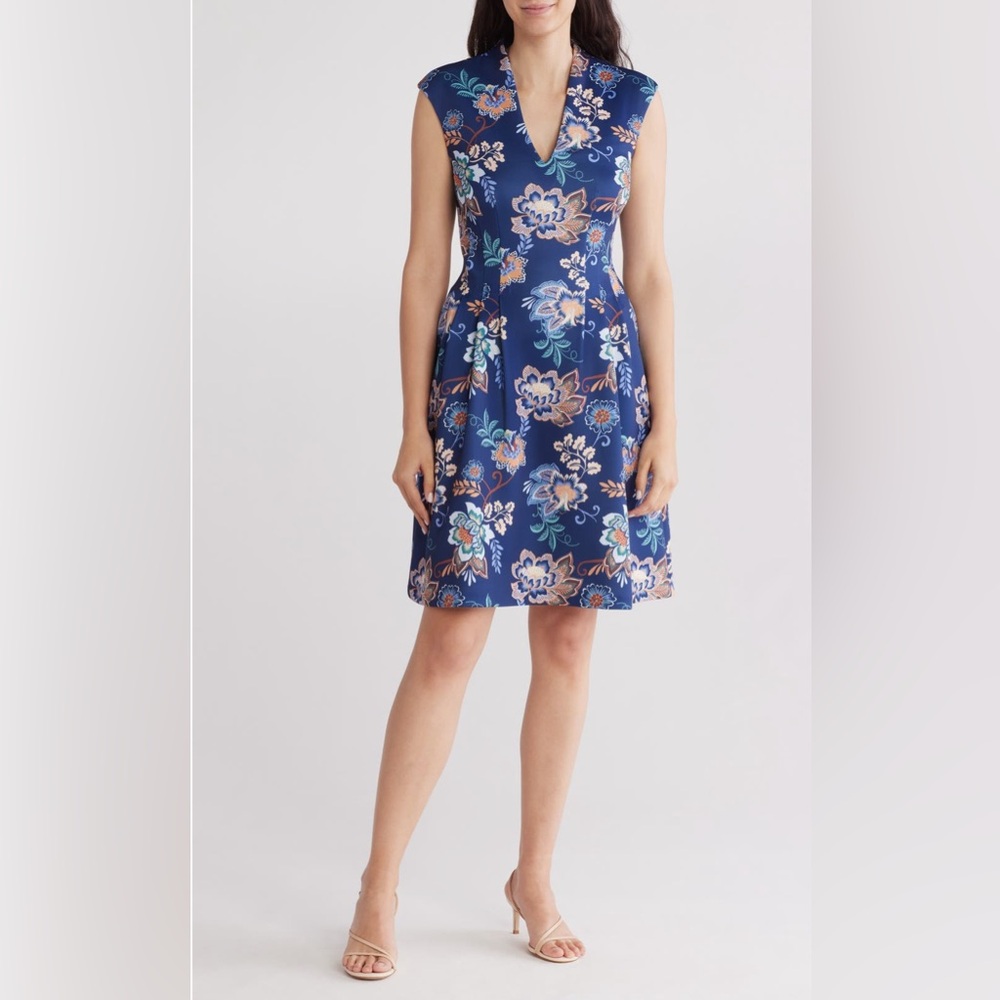 NEW…Vince Camuto Navy Floral Fit & Flare Dress